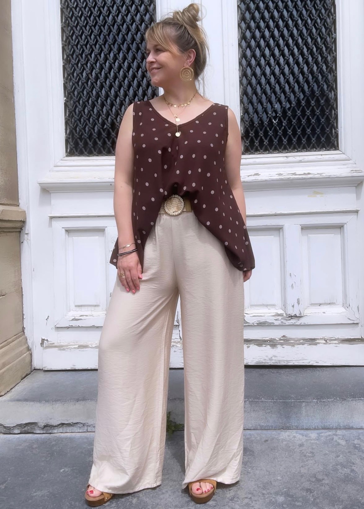 Pantalon fluide + ceinture effet osier